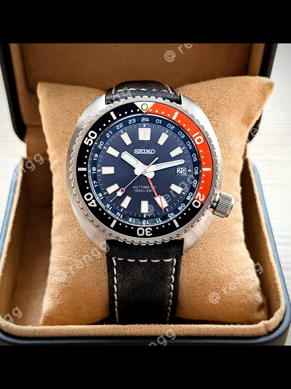 45mm Titanium Seiko GMT Turtle Automatic Diver Mod Watch Sapphire AR Coated